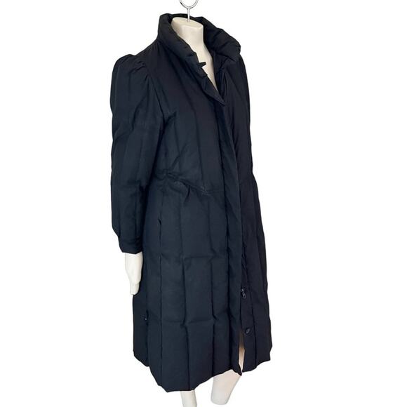 VTG 80s Puff Shoulder Full Zip Down Feather Puffer Coat in Black SZ 10 - Picture 5 of 13